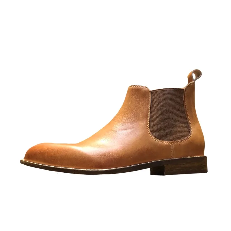 

Handmade Cowhide Casual Chelsea Boots Men's Trendy Breathable Work Ankle Motorcycle Outdoor Riding Boots Male Shoes High Top