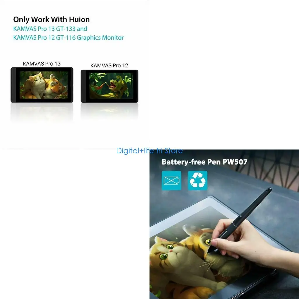 E06D Battery-free Stylus Pen with Two for Express Keys PW507 For  Digital Graphics Tablets Kamvas Pro 12/Pro 13/Pro 16/1
