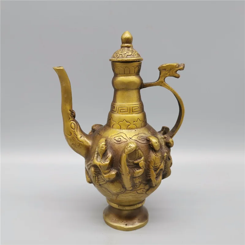 

Antique Old Crafts Copper Eight Immortals Wine Pot Teapot Decoration Domestic Ornaments Wholesale