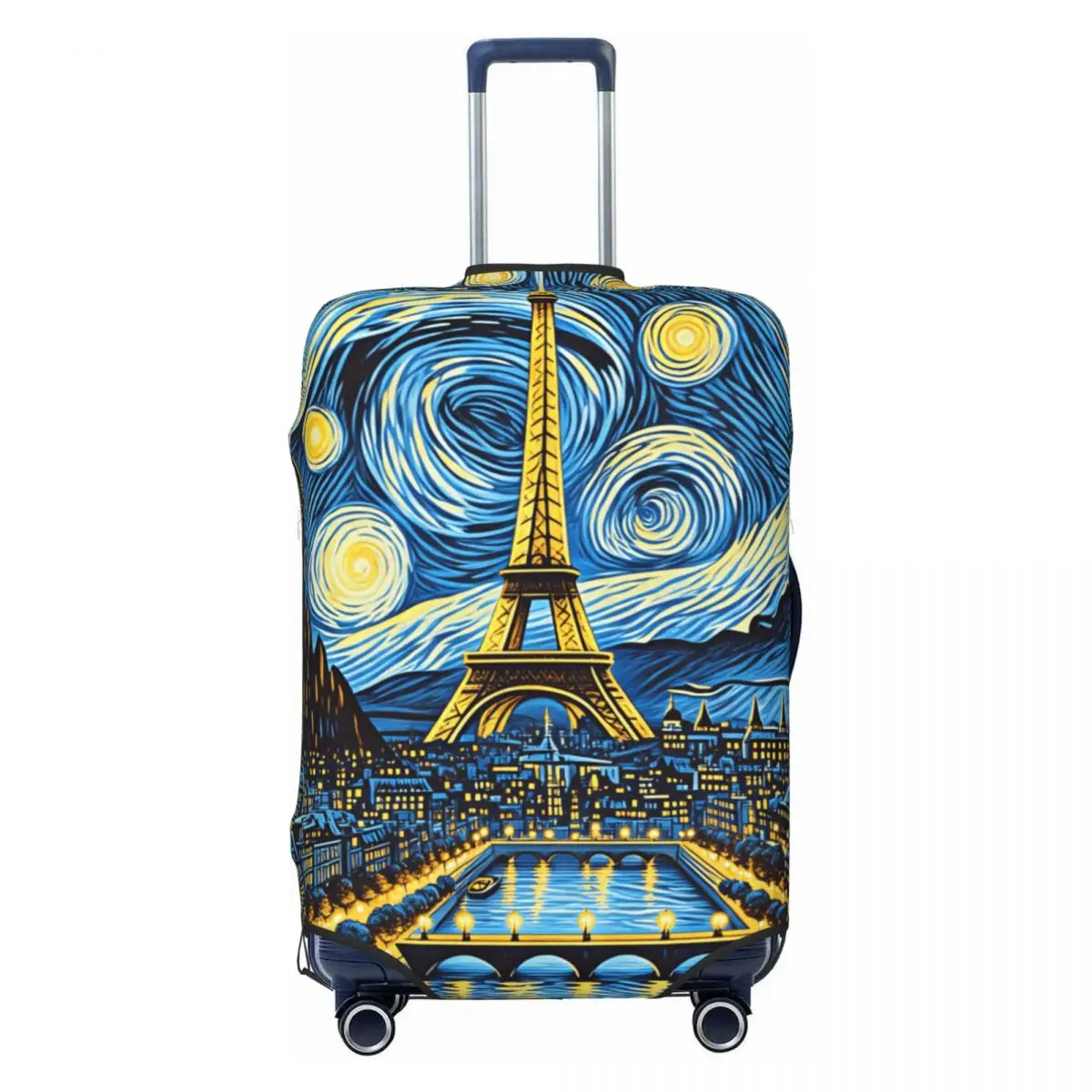 Paris City Eiffel Tower Seine River Van Gogh Starry Night Vertical Painting Suitcase Cover Protection Luggage Supplies Vacation