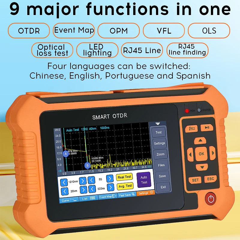 Imagem -02 - Aua-multifuncional Optical Time Delay Reflectômetro Testador de Fibra Óptica Otdr Built-in Vfl Opm Ols Led 562 501 500 516 565u a