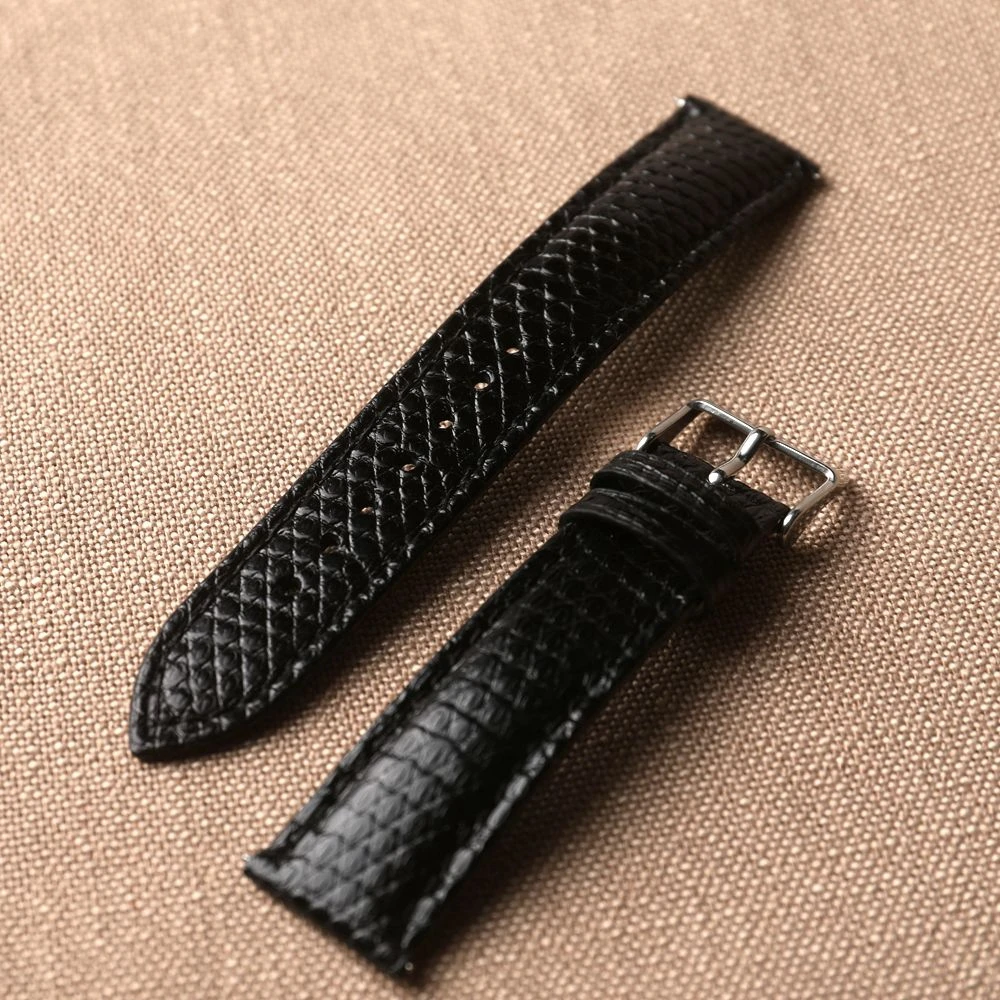 Handmade Lizard Leather Strap 18 20 22MM Quick Release, Black Soft Genuine Leather Bracelet, Vintage Style Men\'s Bracelet, High-