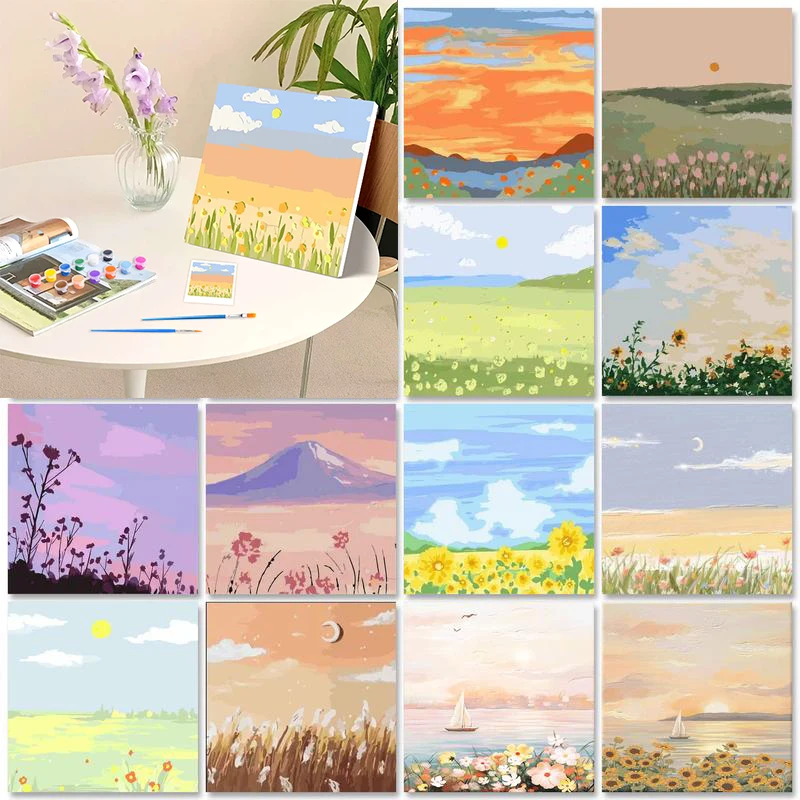 

GATYZTORY 20x20cm Framed，Flower Sea Painting By Numbers DIY Picture On Numbers Landscape Modern For Adults Paintings On Number