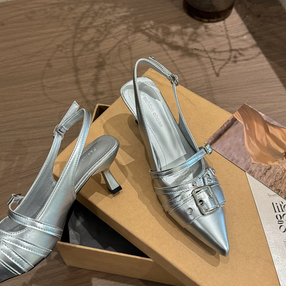 

Новые летние женские сандалии с острым носком, женские босоножки на высоком каблуке, сексуальные роскошные женские слипоны, римские сандалии De Mujer