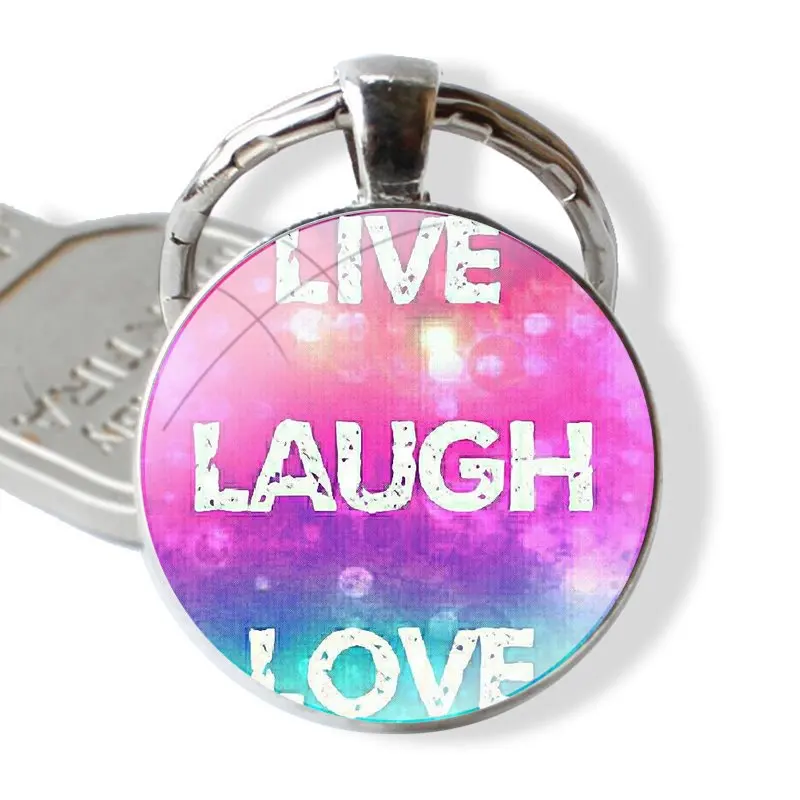 Love Laugh Live Quote Keychain Glass Cabochon Metal Pendant Classic Men's Women's Keyring