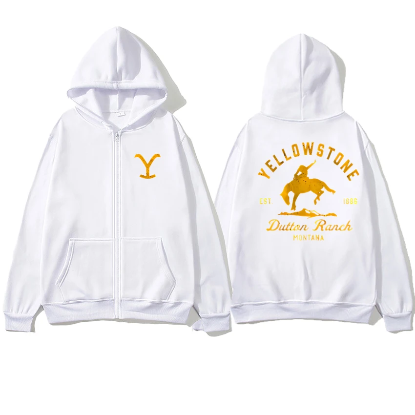 High Quality Yellowstone Dutton Ranch printed Zipper Sweatshirt Men women fashion Casual black Hoodie Unisex Fleece Jacket Coat