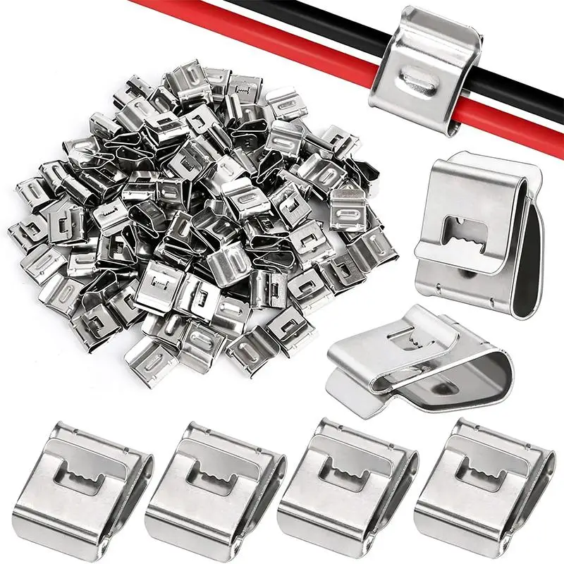 10/50Pcs Solar Panel Cable Clips Stainless Steel PV Wire Clip Fixing Clamps For PV Module Wire Accommodates 2 WiresBH-ELEVEN
