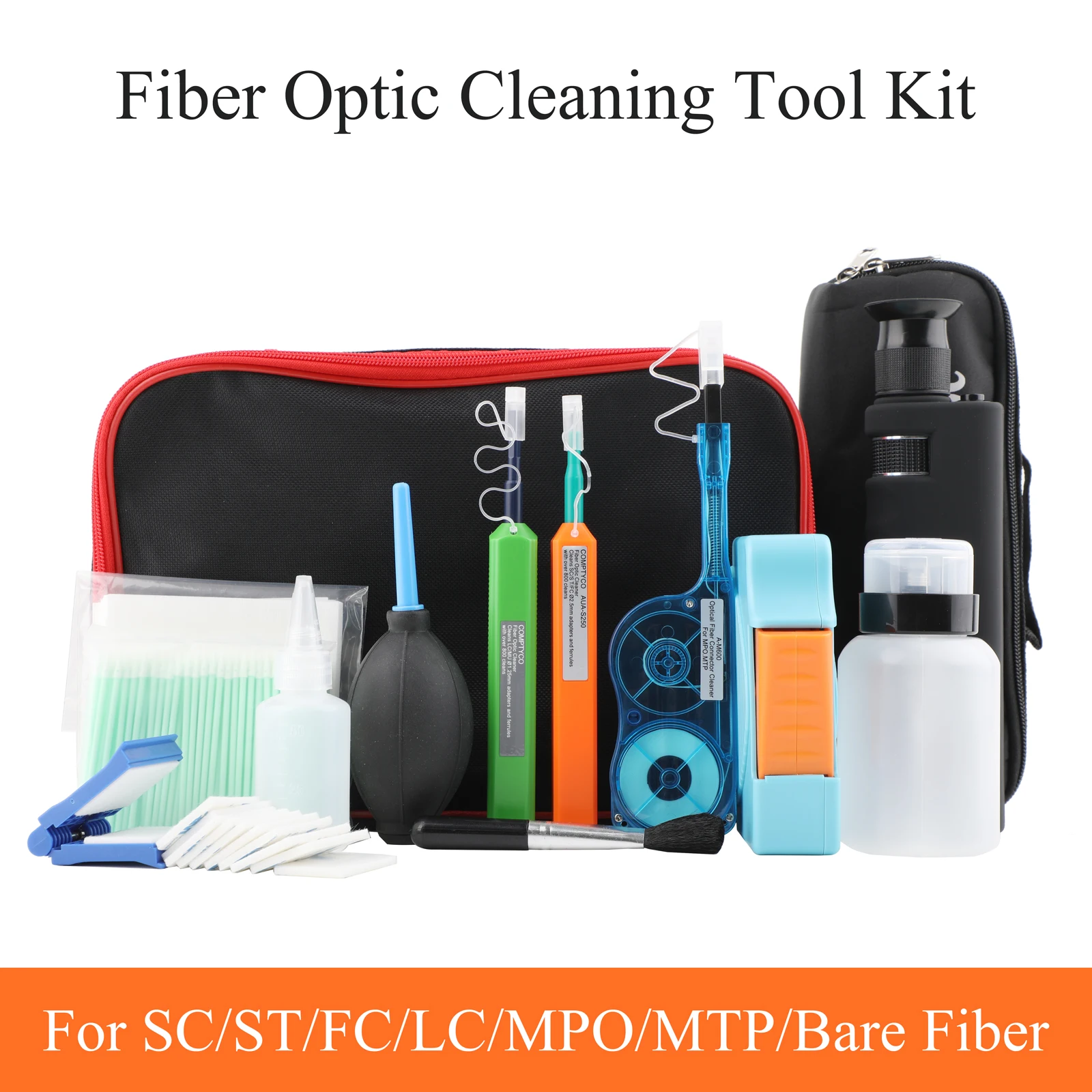 

12PCS Fiber Optic Cleaning Kit - Pen for SC/FC/ST/LC/MPO/MTP Connectors, Cleaning Box, 400x Microscope & Professional Tools