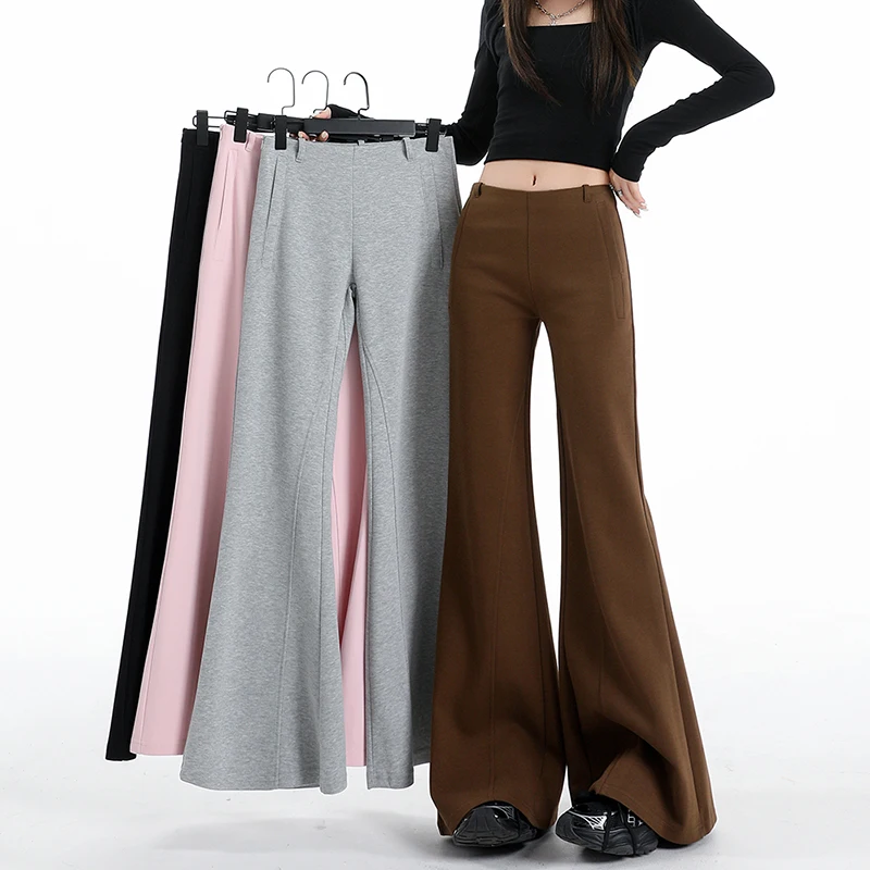KSTUN Women's Skinny Flared Pants Vintage Bootcut Trousers Elegant Drape Casual Long Pants Side Zipper Brown Black Gray Pink