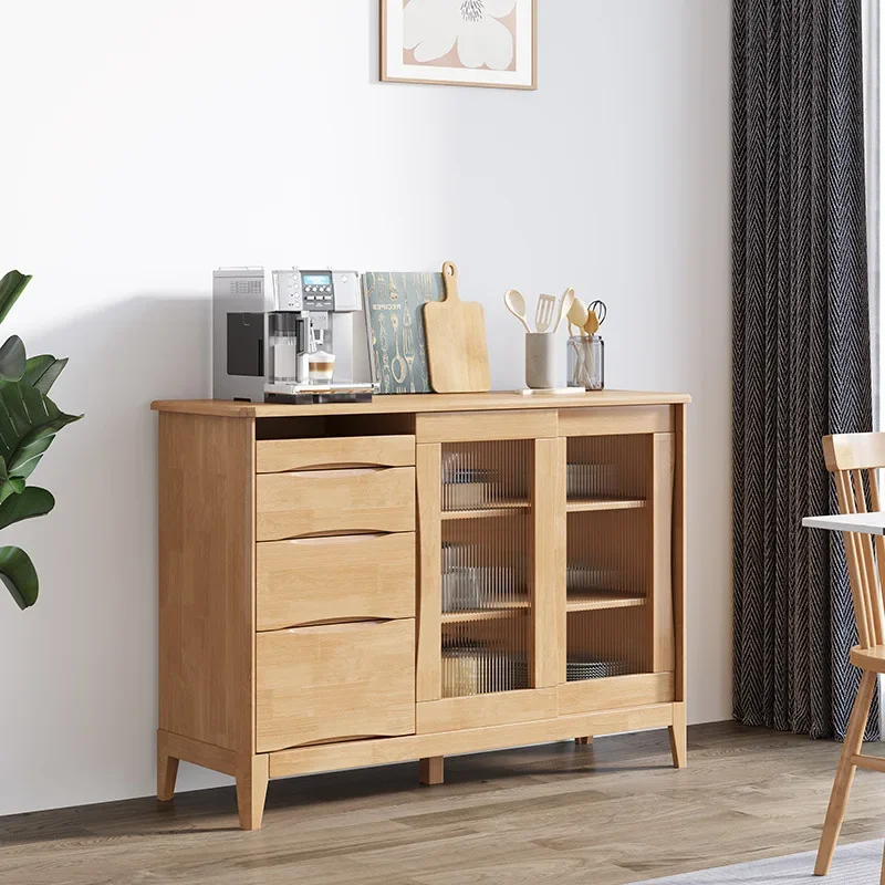 Nordic solid wood dining side cabinet with two doors, small apartment, modern simplicity with drawers, multi-functional