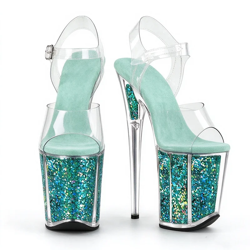 Summer Crystal PVC Women's Shoes Steel Pipe Dance Sandals 20CM Thin High Heels Stiletto Plus Size Sequins Platforms Pumps