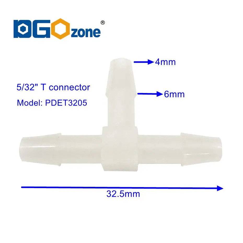 Acoplamento de junta de conector de plástico T 1/8" 3/16" 1/4" 3/8" 5/32" materiais PVDF DGOzone