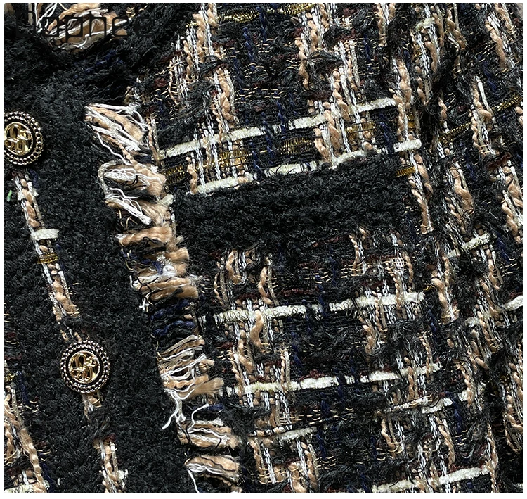 شرابة منقوشة معطف تويد خريف شتاء جديد الراقية خمر المنسوجة المرقعة اللون النمط الفرنسي معطف اجتماعي أنيق للنساء #5