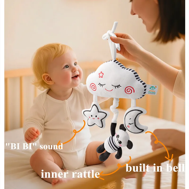新しいぬいぐるみクラウドベビーベッドモバイルガラガラぬいぐるみ動物ベビーベッドハンギングミュージカルベルおもちゃ新生児用ガラガラおもちゃ車用シート用