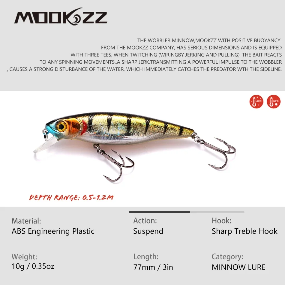 MOOKZZ 2023 New Arrival Hot Sale 77MM 10G Suspension Minnow Hard Fishing Lure Bait Fishing Tackle Artificial Lures Bait