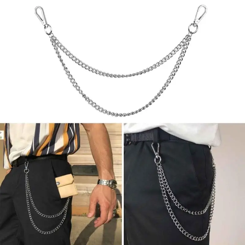 X7XB Belt Chains Silver Pants Chains Hip Hop Pants Chain Keyring Wallet Chain for Men
