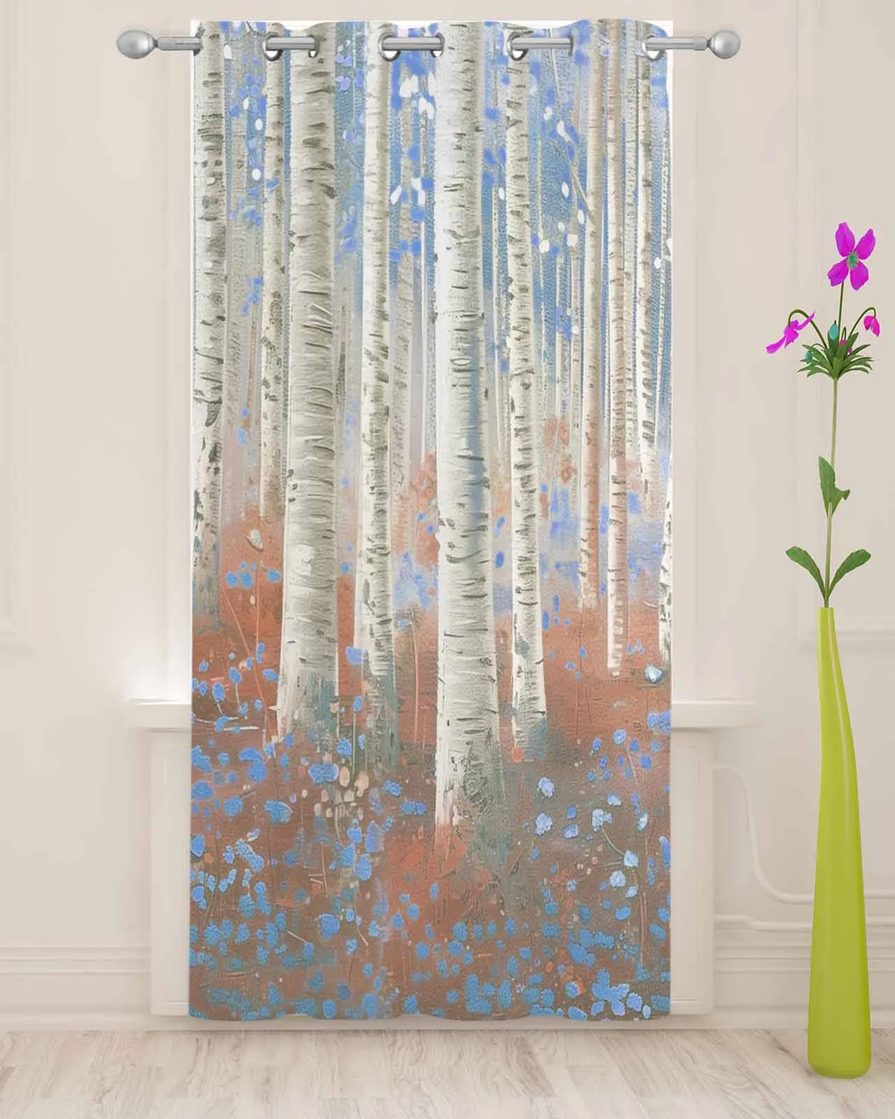 Impressionism Of Oil Painting Forest Plants Modern Tulle Curtains Voile Drapes Sheer Window Curtains Bedroom Accessories