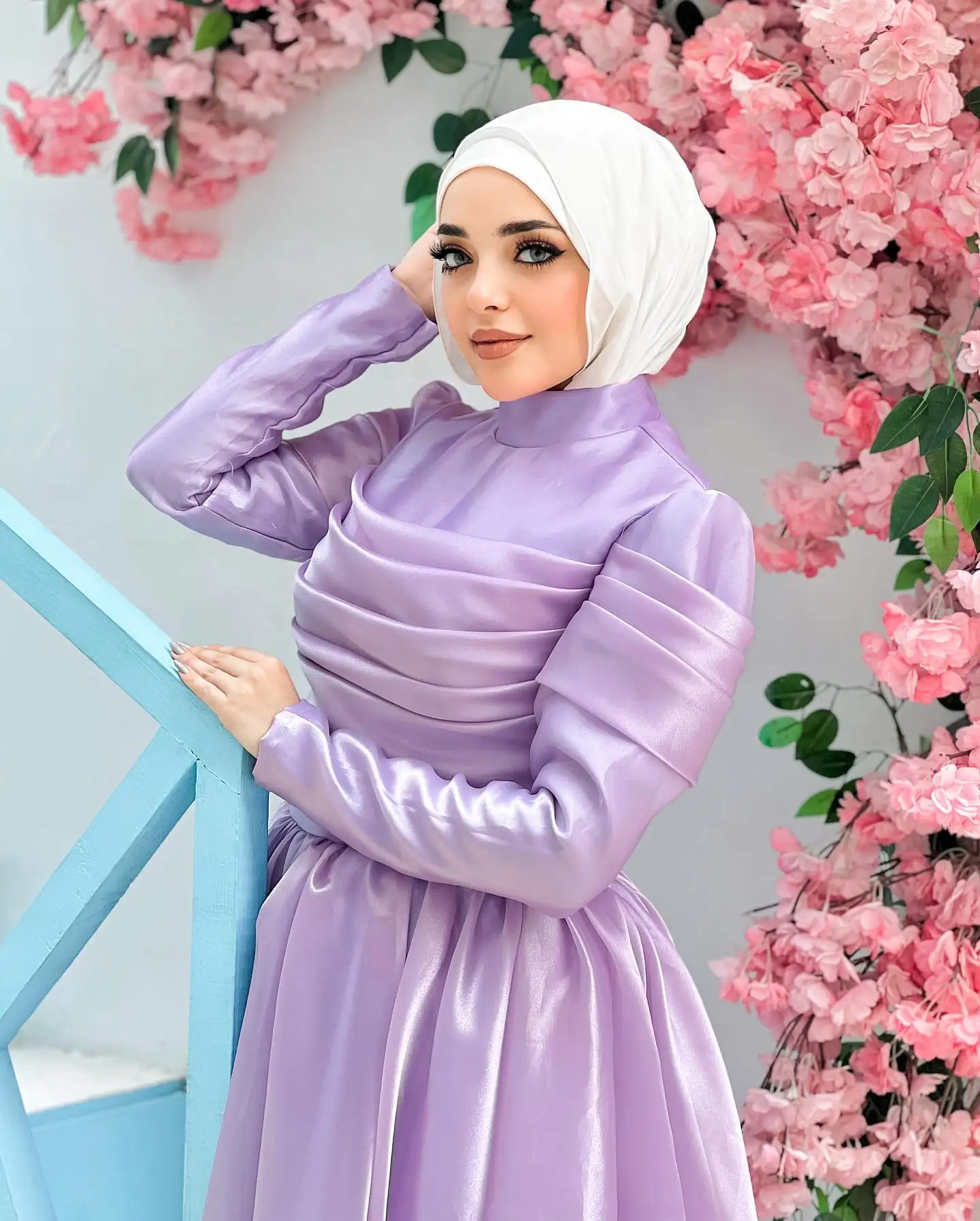 Jirocum Purple A Line Prom Dress Women\'s Long Sleeve High Neck Muslim Party Evening Gown Elegant Tiered Special Occasion Dresses