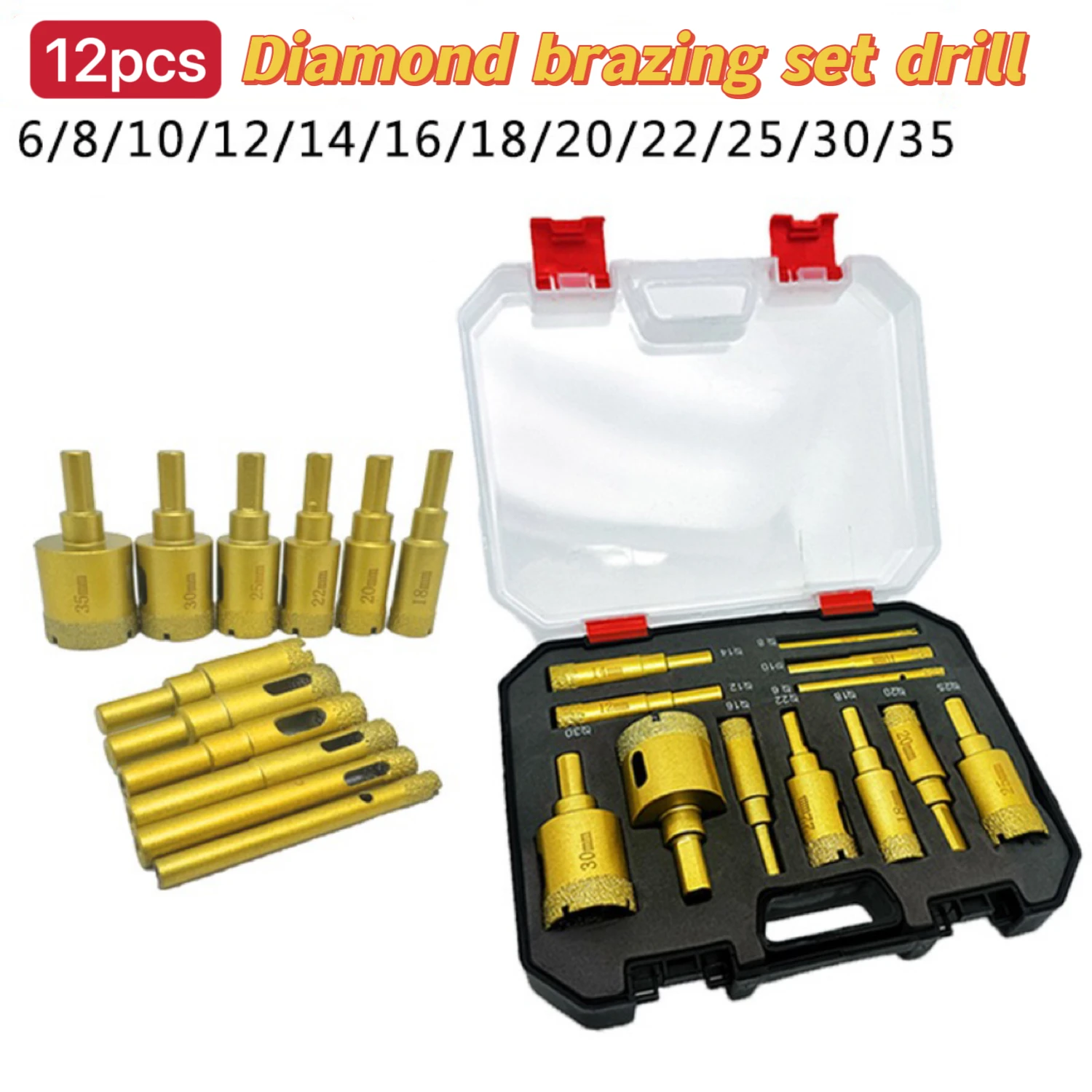 12Pcs Industrial - Grade Diamond Brazed Drill Bit Set, 6 - 35mm Sizes for Tile/Glass/Ceramic Drilling