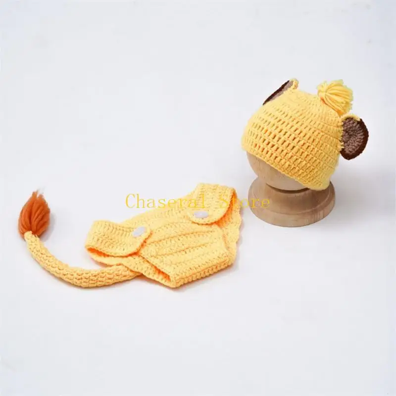 E7CE Newborn Photo Costume Knitting Lion Hat & Baby Briefs Shorts Photo Clothes Photo Props Crochet Lion Costume Set
