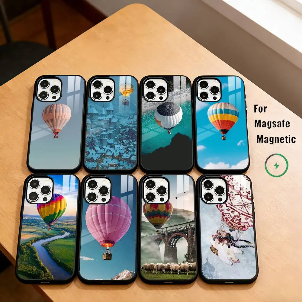 W-Winter A-Art Hot Air Balloon Phone Case For iPhone17,16,15,14,13,12,11 Plus,Pro Magnetic with Magsafe Wireless Charging