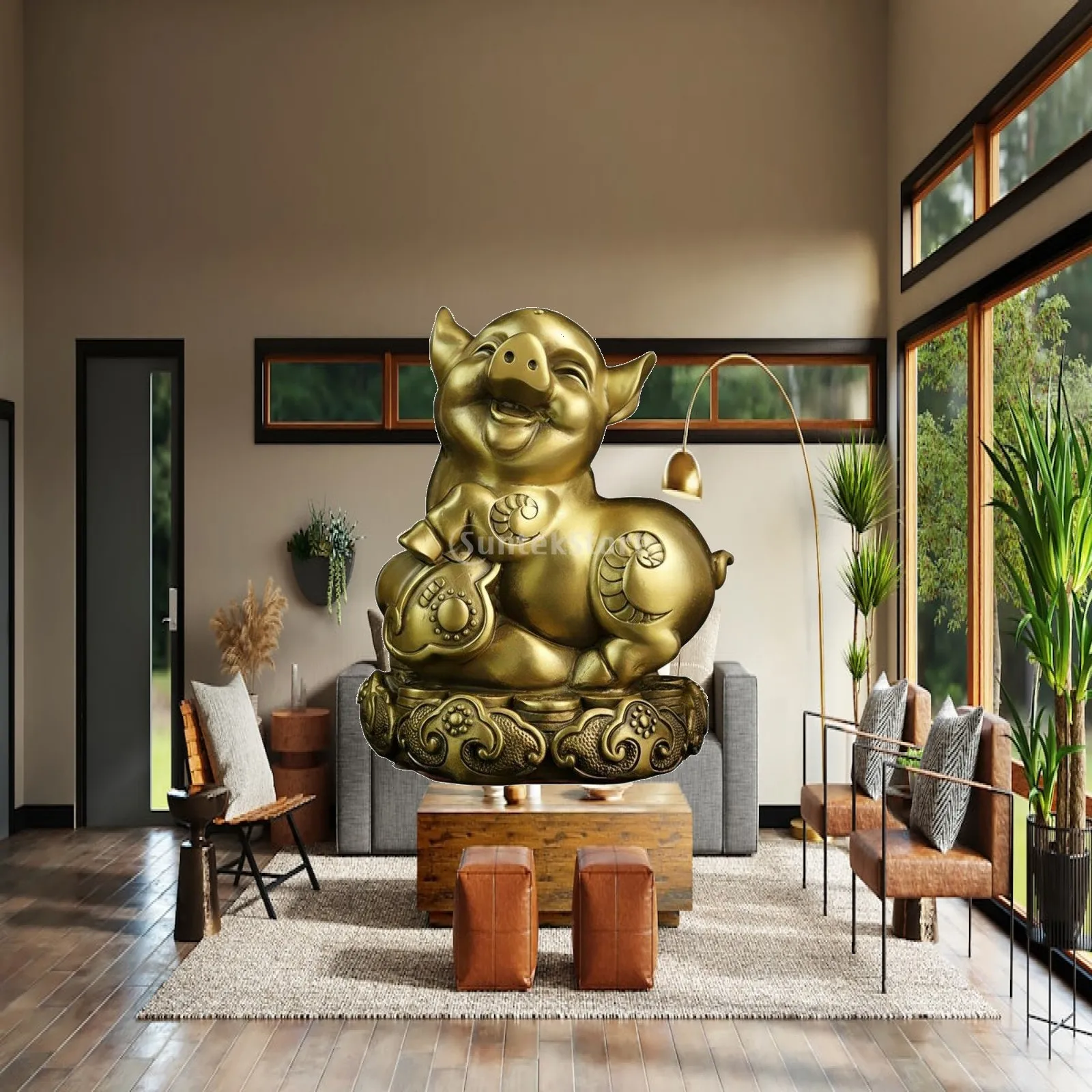 Brass Pig Ornament, Zodiac Animal Decor, Lucky Pig Sculpture, Cute Living Room