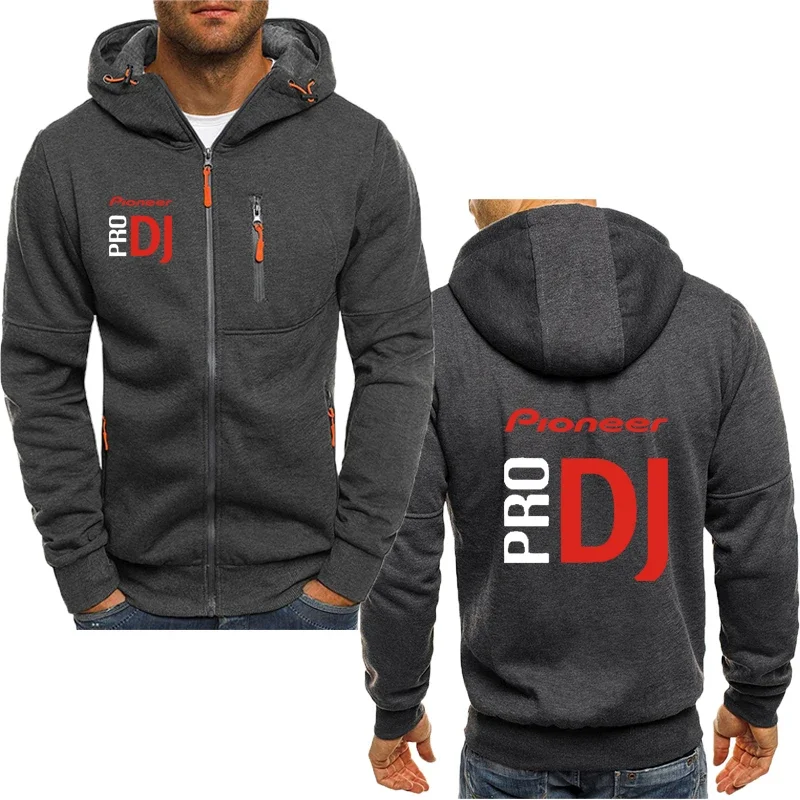 2024 New Y2k men's hoodie Pioneer Pro Dj print men's zipper sweatshirt Men Hip hop street solid color hooded jacket for men