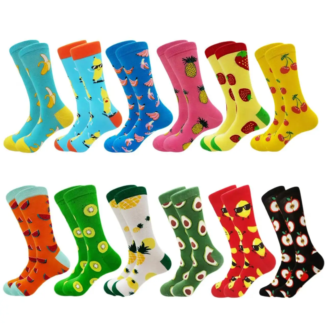 

12 pairs of fruit pattern mid-calf socks