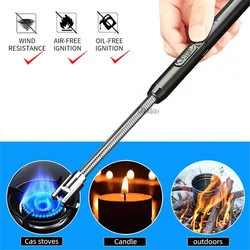 Long Kitchen USB Electric Lighter Gas Stove Cooking Flameless Plasma Arc Bendable Pulse Lighter Outdoor Windproof Igniter Gun