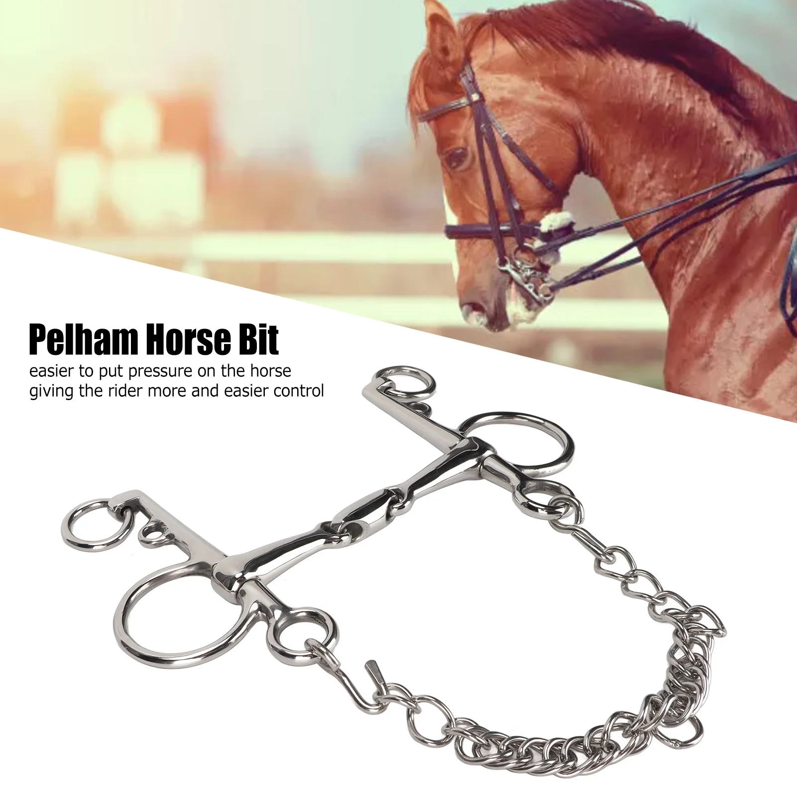 Bocado Pelham de Acero Inoxidable para Caballos, Resistente a Mordeduras, Fácil Control, Bocado Pelham Articulado para Caballos