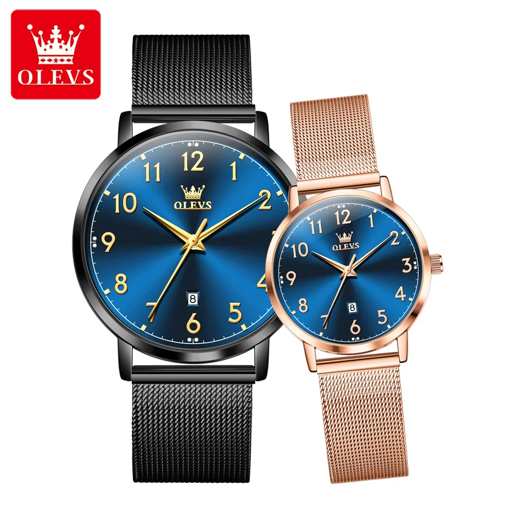 OLEVS Brand 2026 Fashion Couple Watch Stainless Steel Waterproof Calendar Trendy Quartz Watch for Men and Women Original Watch