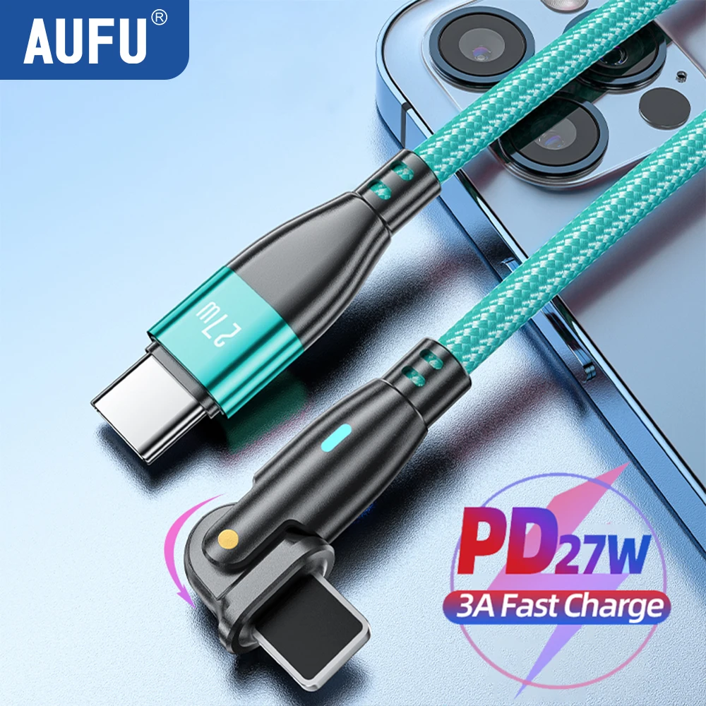 

AUFU USB C Cable For IPhone 14 13 12 pro 27W Fast Charging Cable Type C To Lighting Date Wire For iPad Macbook 180 rotate Cord