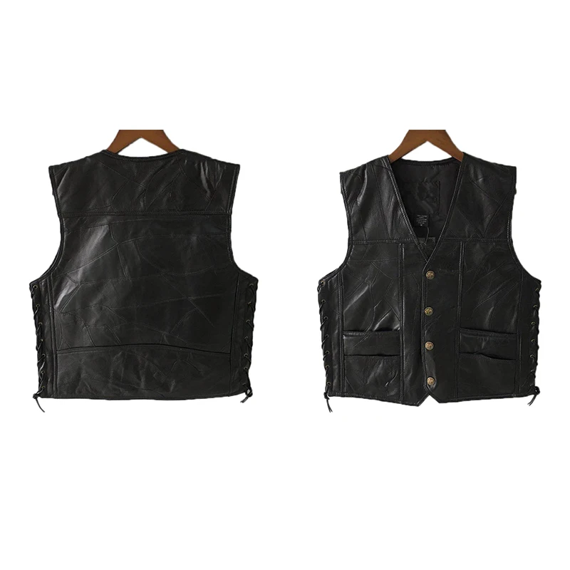 Chaleco de motorista Punk para hombre, chaqueta sin mangas de cuero negro y poliéster, con botones de encaje, 1 piezas