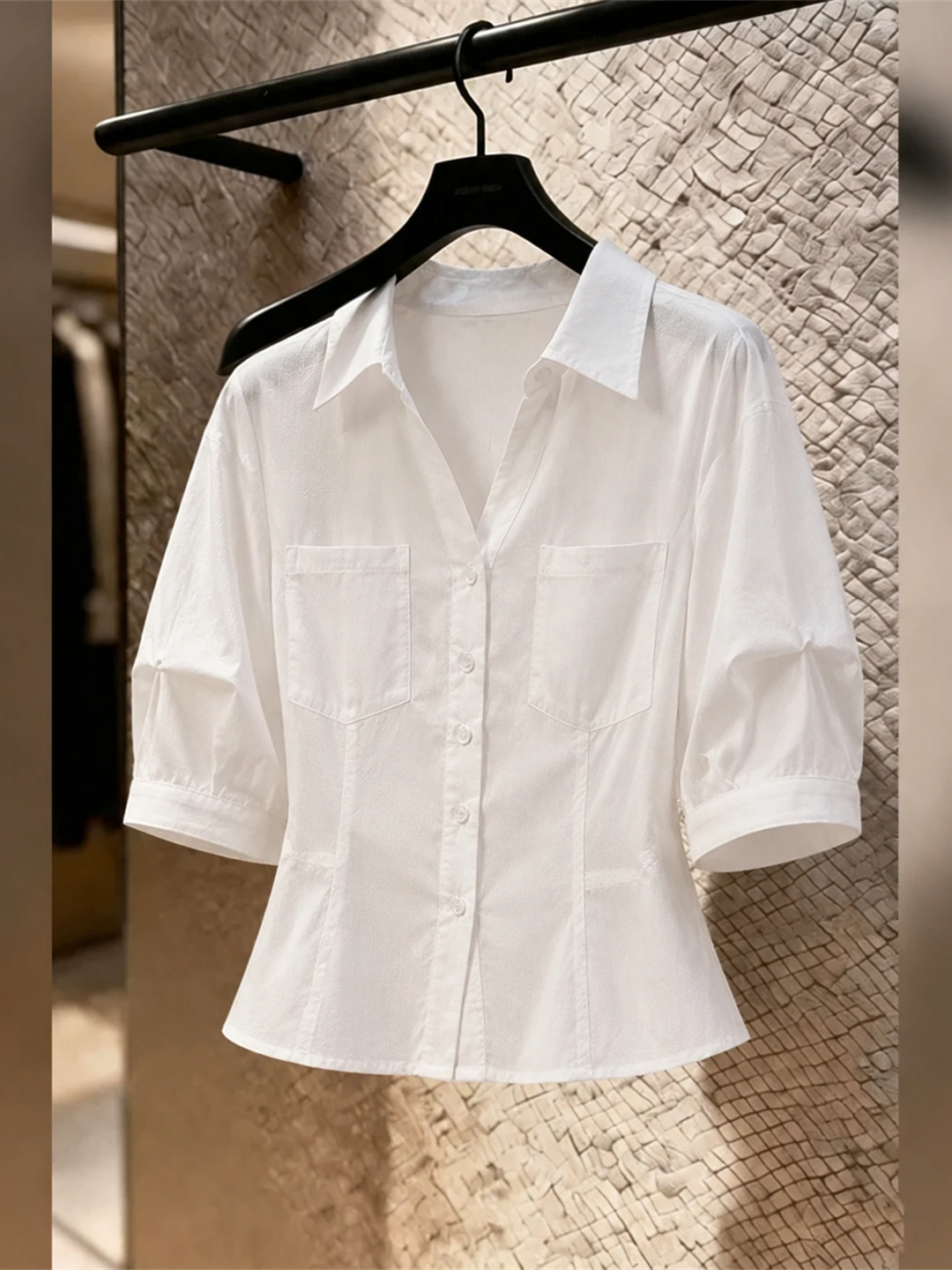 

Elegant Summer Shirt Tailored Fit Turn-down Collar Commute Single Button Korean Style Daily Shirt Poetic Lin Brand