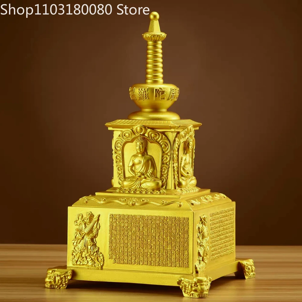 32cm Copper brass Bodhi Field Solemn Dharani Tower Stupa pagoda for Buddhist relics sculpture