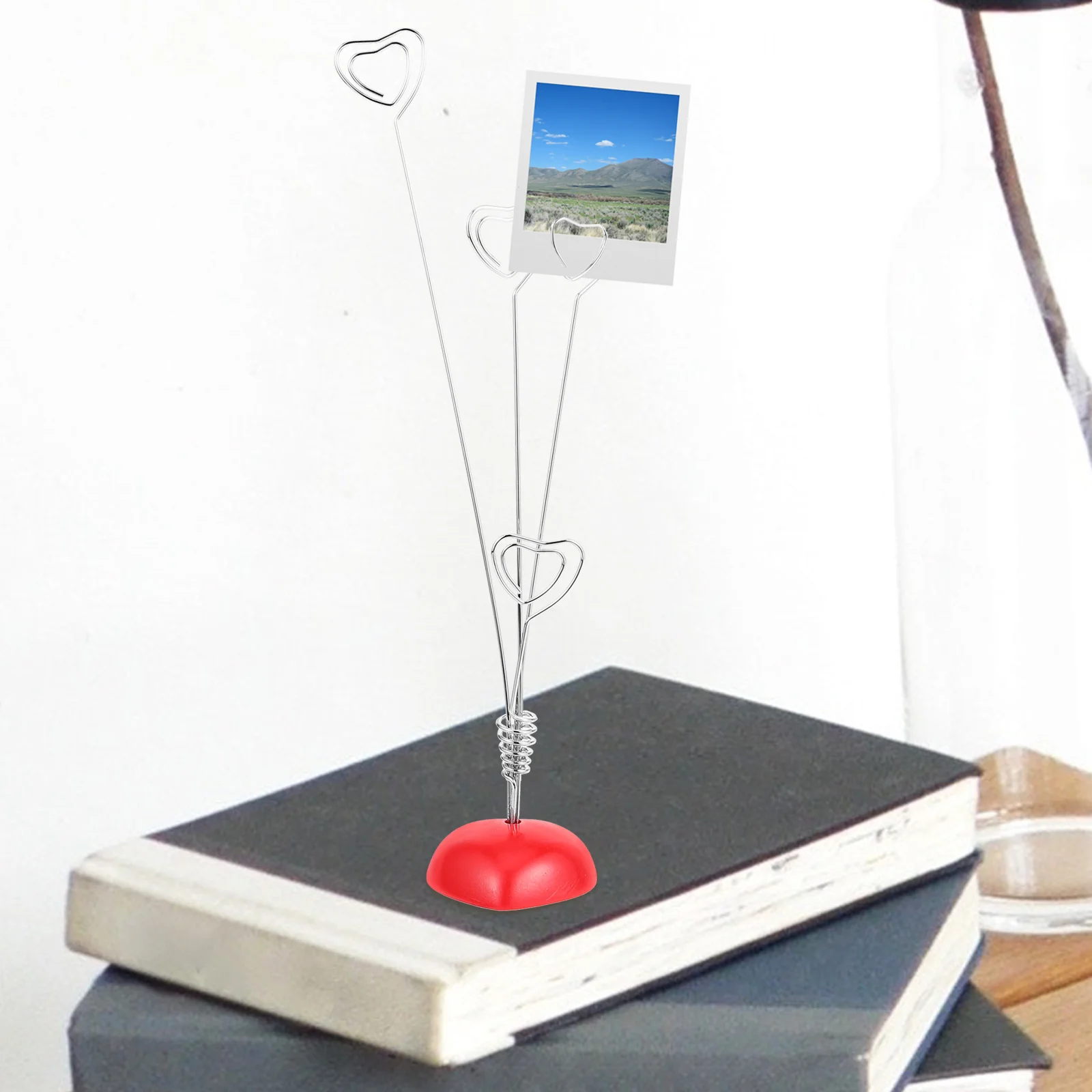 Hartvorm Fotohouder Opmerking Memo Clip Zilver Rode Kleur Hars Basis Desktop Decoratieve Herinneringen Frame Stand Gift