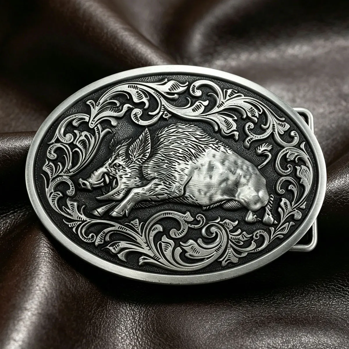 Retro Western Cowboy Style Oval Wild Boar Embossed Belt Buckle for Men Fashionable Leather Accessory