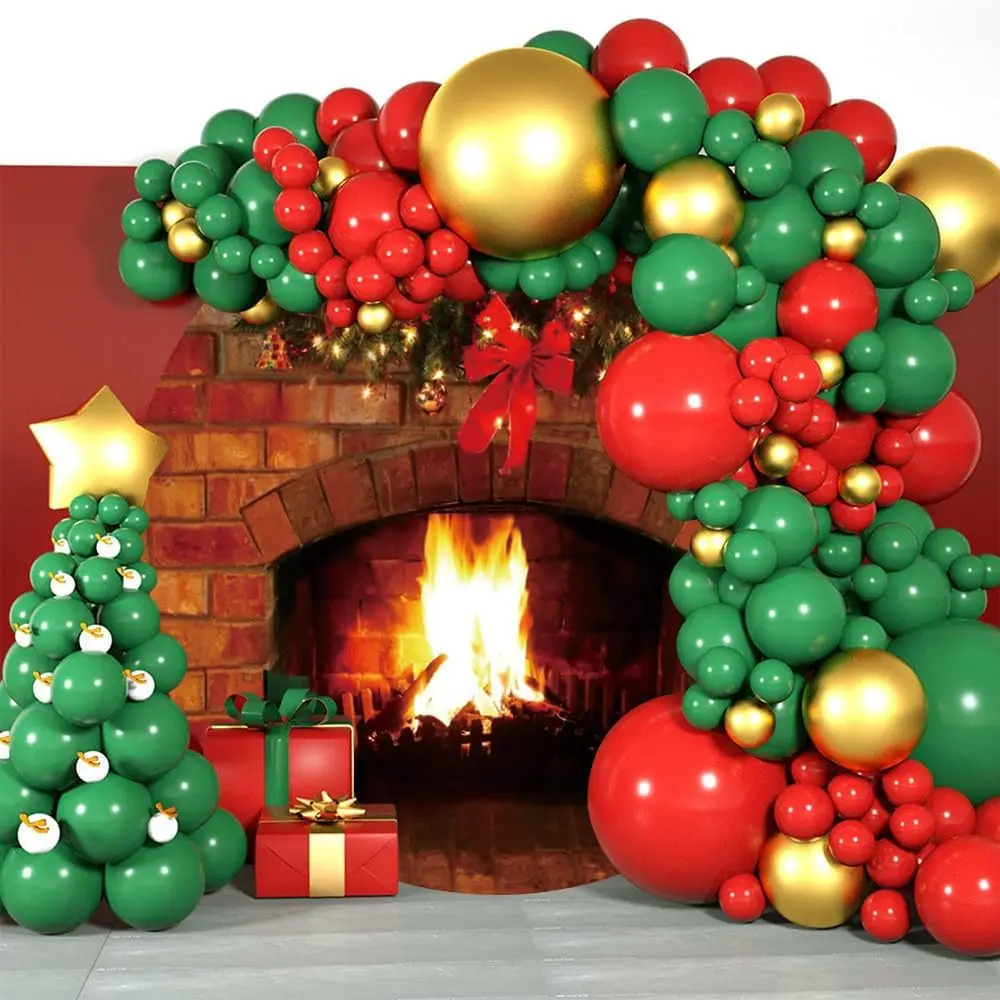 Christmas Round Backdrop Cover Christmas Fireplace Photography New Year\'s Eve Family Party Decor Circular Background Studio Prop