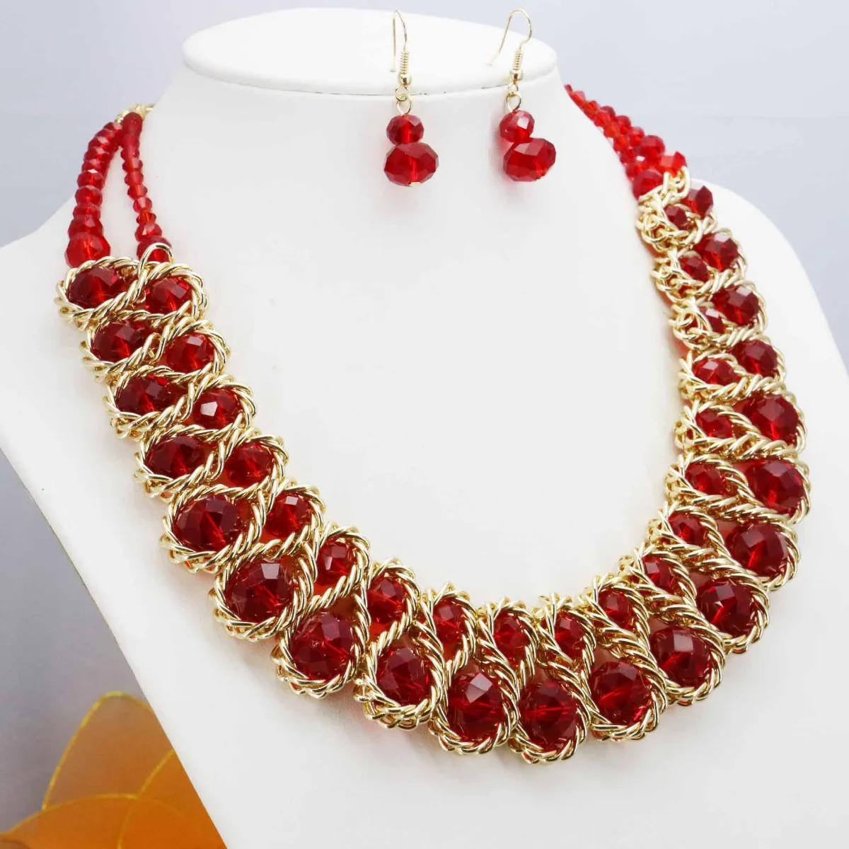 Hot Sale Colorful Crystal Glass Beads Necklaces&Earrings Sets For Women Girls Gilfs Chain 3Row DIY Jewelry Design Crafts 18inch