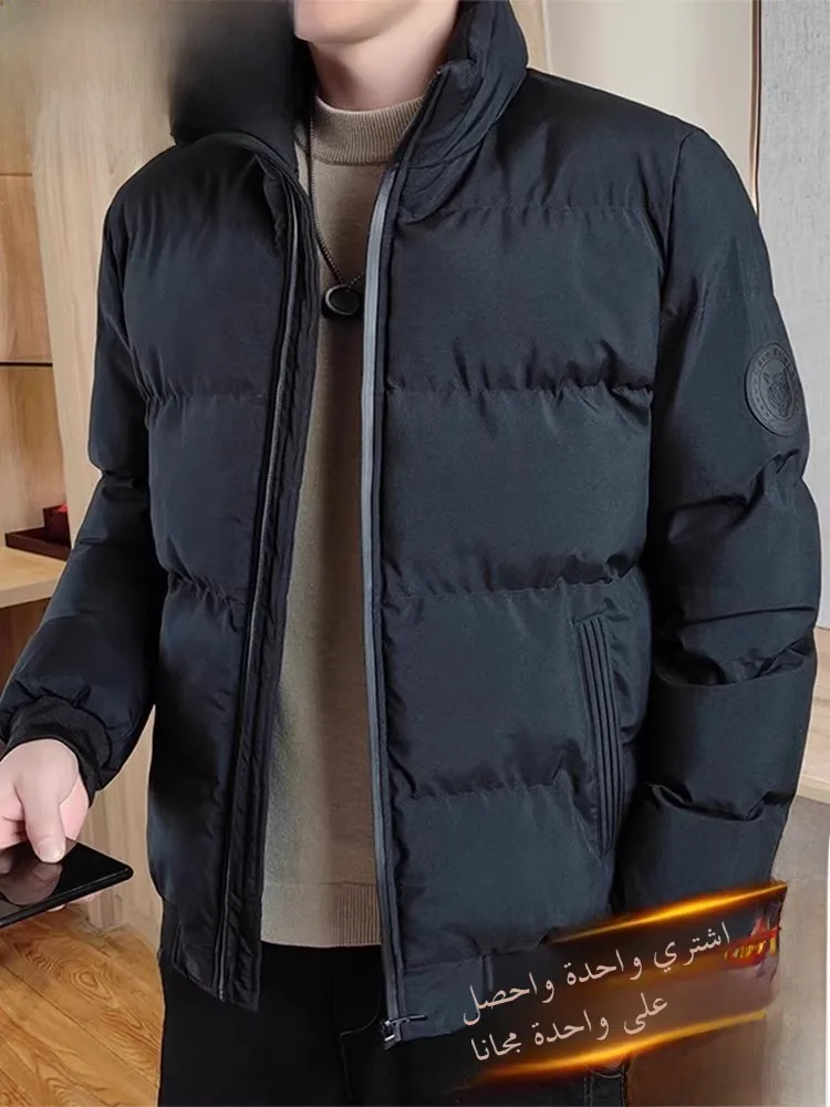 

Мужское зимнее хлопковое пальто с воротником Thiened Down, повседневное пальто с воротником, ветрозащитное пальто-стойка, длинная застежка-молния, цвет