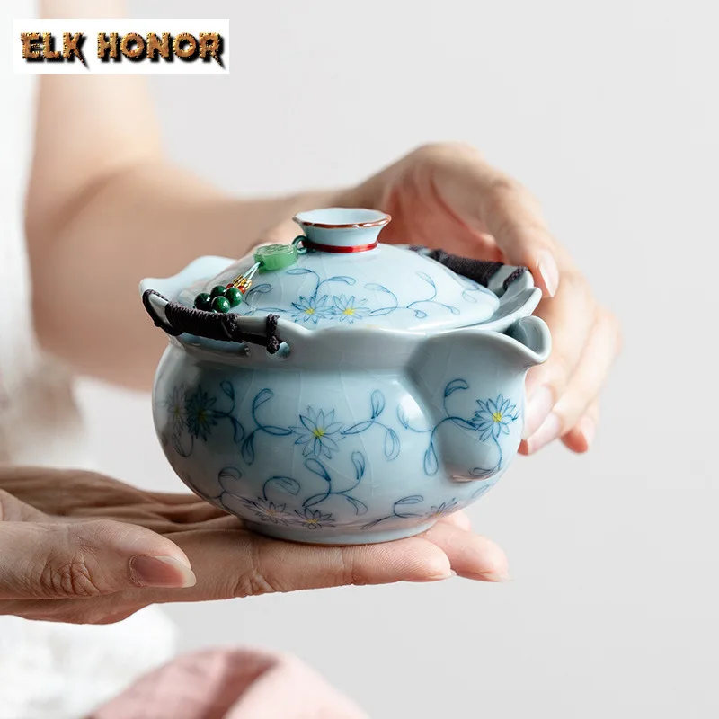 

200ml Ru Kiln Hand-painted Floral Teapot Traditional Tea Infuser Pot Tea Maker Kettle With Strainer Teaware Supplies Decoration