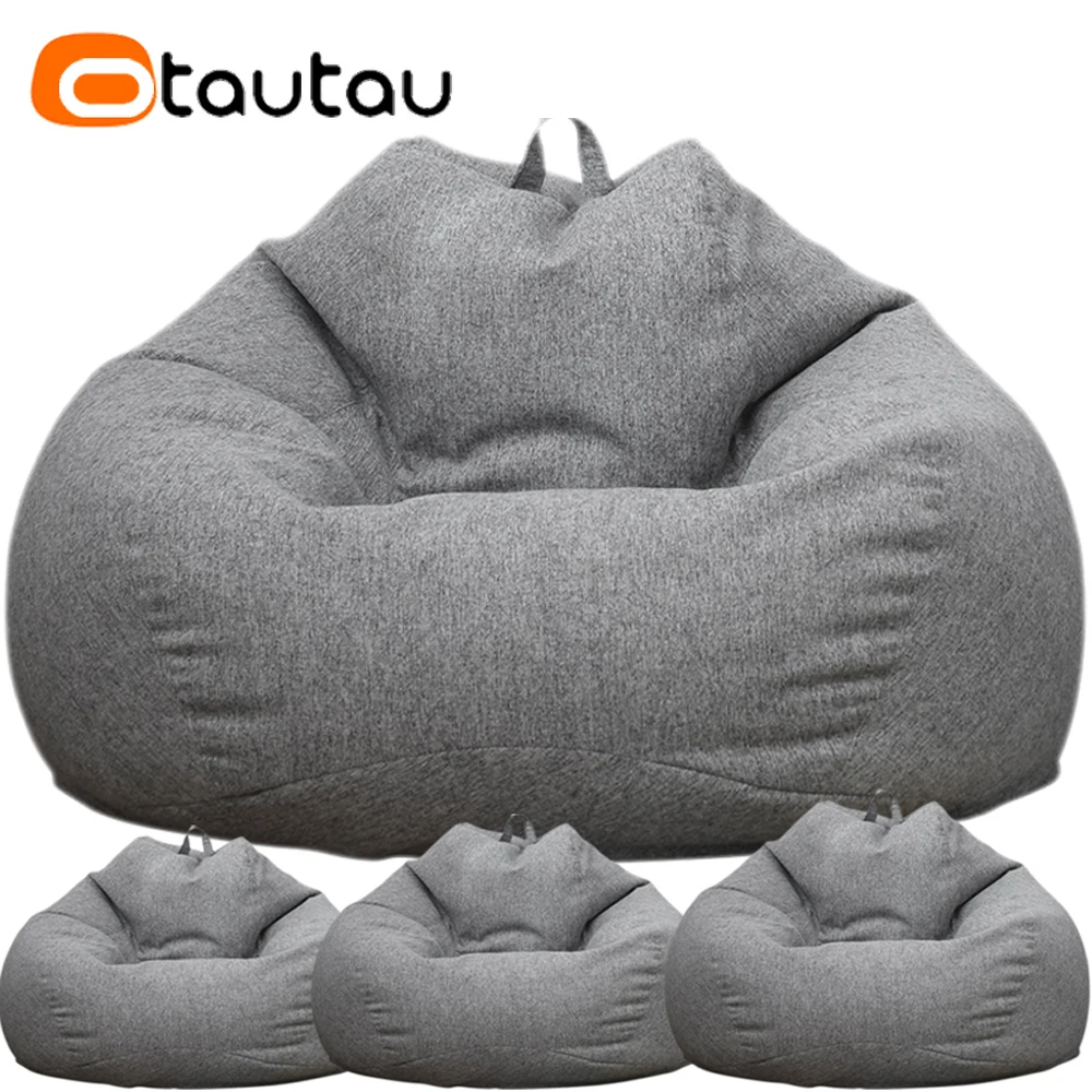 OTAUTAU-funda para PUF de lino y algodón, cubierta sin relleno, reposapiés otomano, taburete, saco DD002
