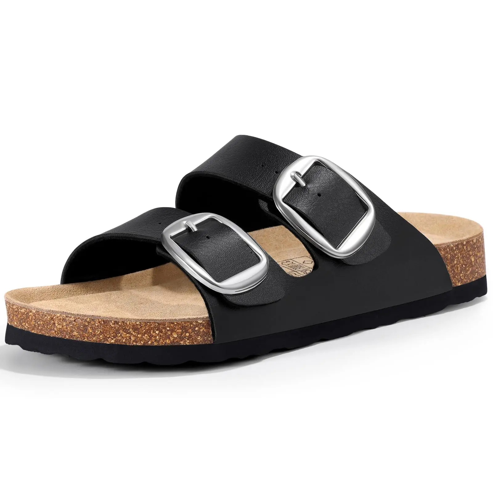 Kidmi Women's Flat Sandals, Non-Slip, Cork Footbed, Double Metal Buckle, Adjustable PU Strap, For Outdoor & Casual_voghion.com