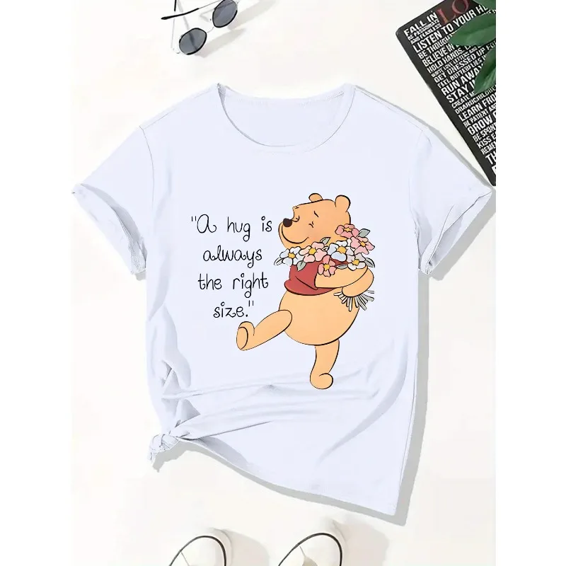 

Women Disney Winnie The Pooh Pattern T-shirt Soft Shirt with Winnie The Pooh and Floral Print Suitable for Everyday Casual Wear.