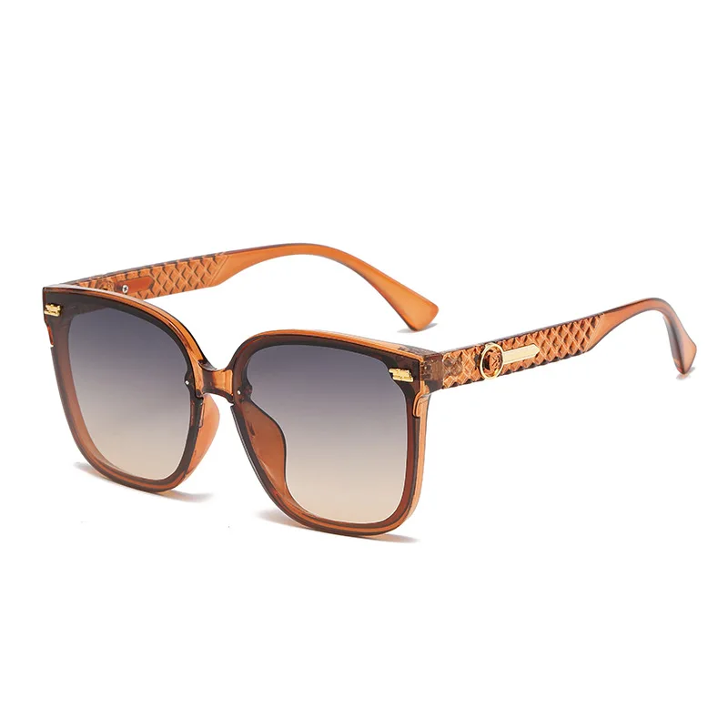 Fashion Women Sunglasses Oversized Square Black Frame Textured Temples Gold Accents UV400Eyewear for Vacation Driving Street Use