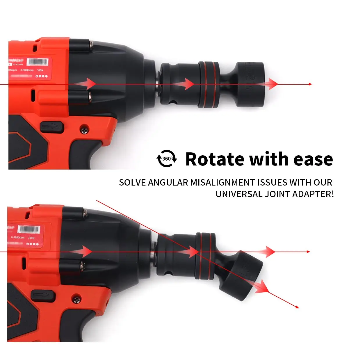 Adattatore per chiave elettrica a presa corta esagonale con giunto universale da 1/2 pollice Drive 10-24 mm 360 ° Presa a impatto girevole per chiave pneumatica