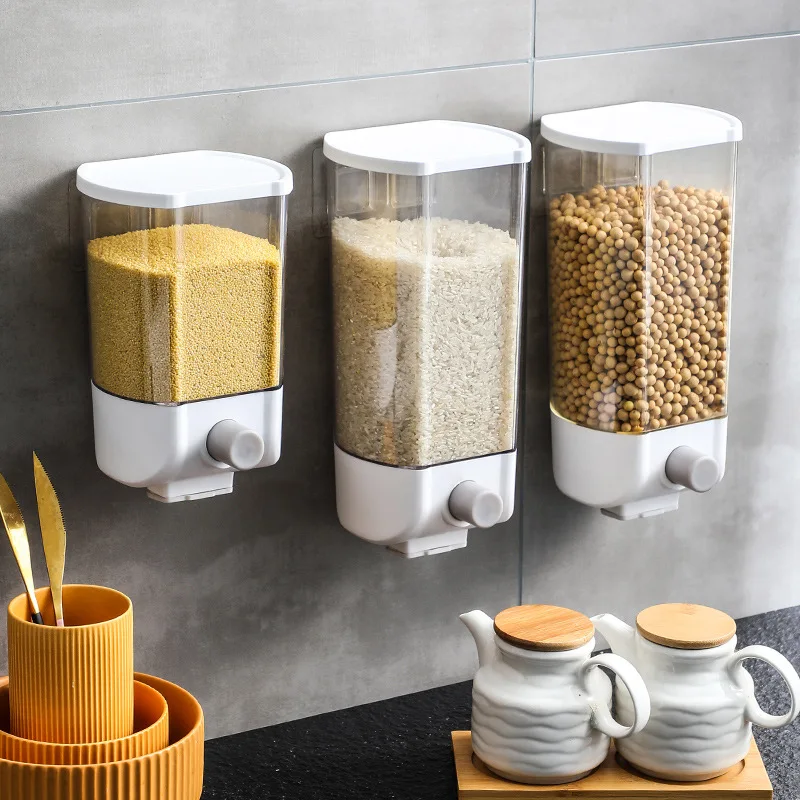 Wall-Mounted Kitchen Sealed Press Jars for Bulk Cereal Dispenser Plastic Hermetic Grain Storage Box Dry Food Container Organizer