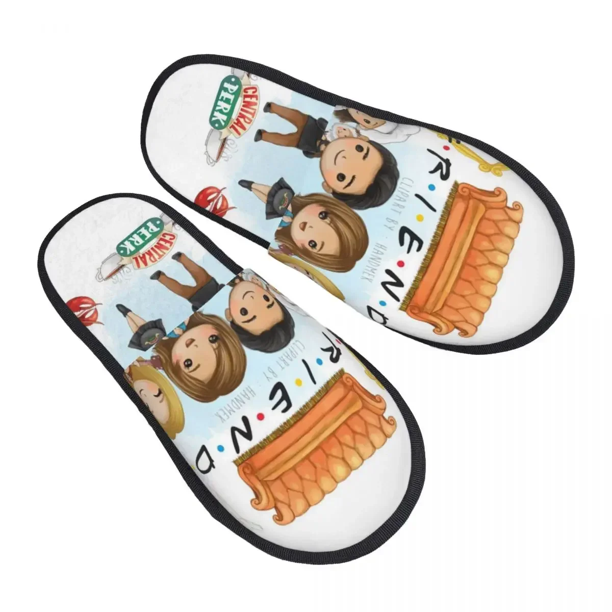 Classic TV Show Friends House Slippers Women Cozy Memory Foam Cartoon Comic Slip On Spa Slipper Shoes