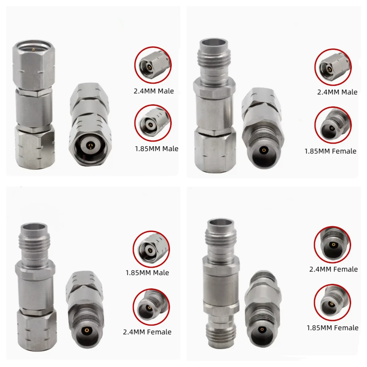 

1.85MM to 2.4MM stainless steel adapter 40GHZ 1.85MM Male to 2.4MM Female millimeter wave adapter