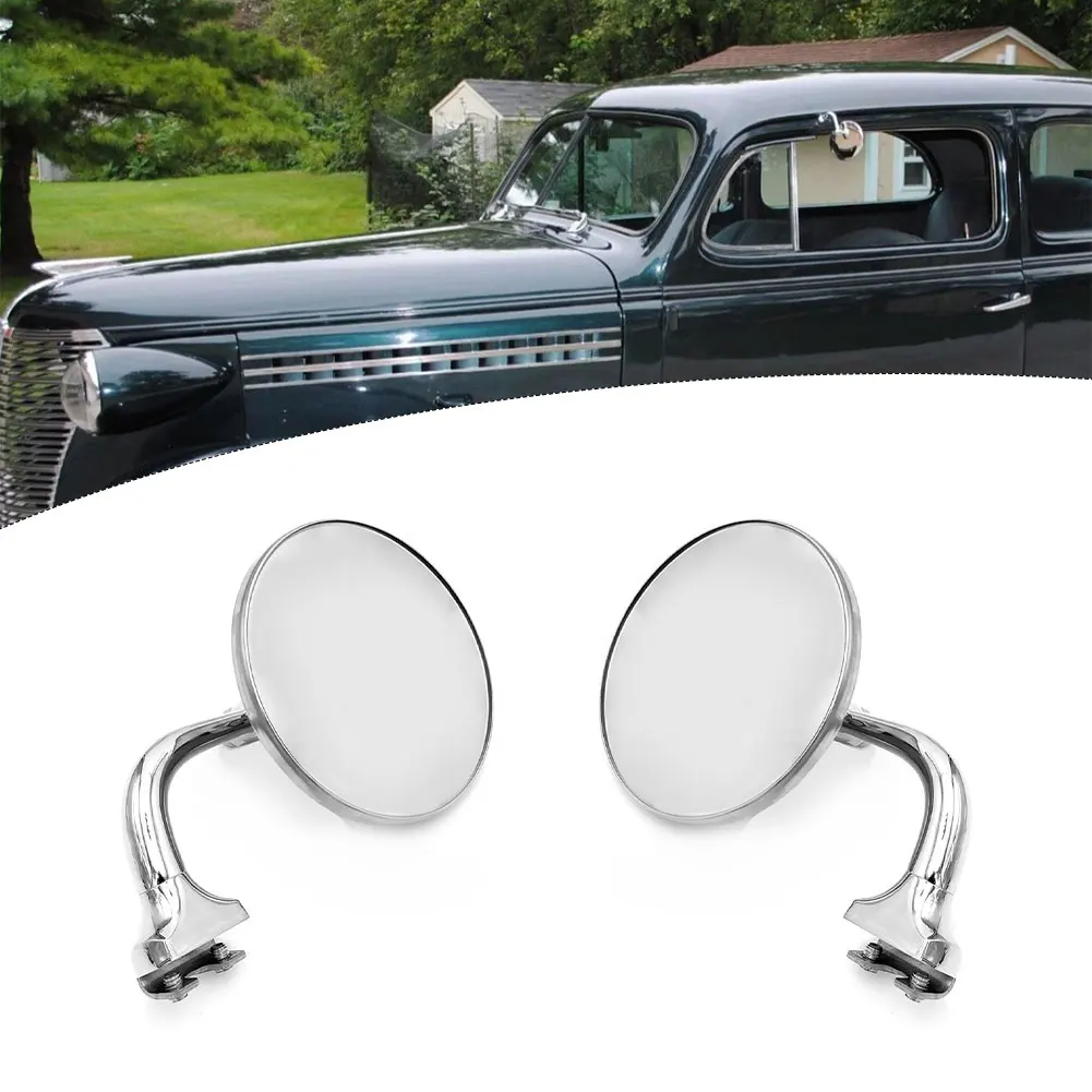 2PCS Silver Stainless Steel Round Side Mirror Vintage Retro Rearview For Classic Car Exterior Accessories Mirror Cover